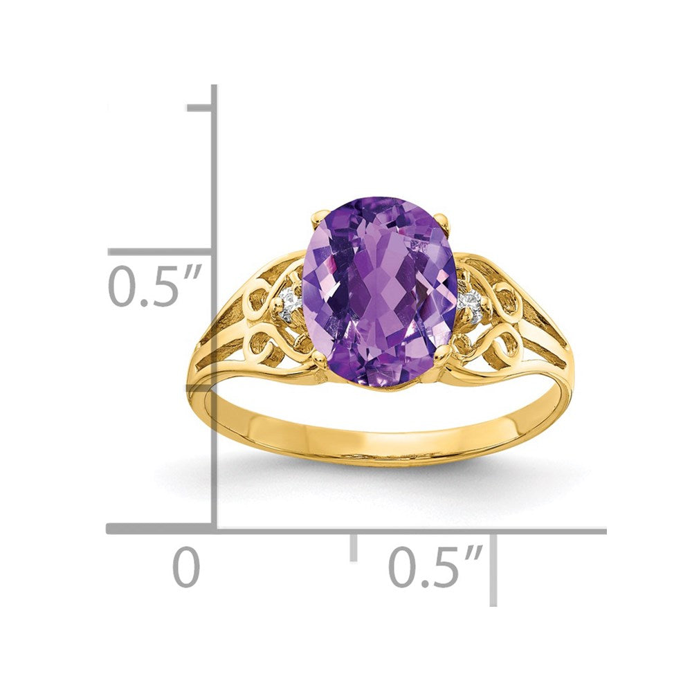 Solid 14k Yellow Gold 9x7mm Oval Simulated Amethyst A CZ Ring