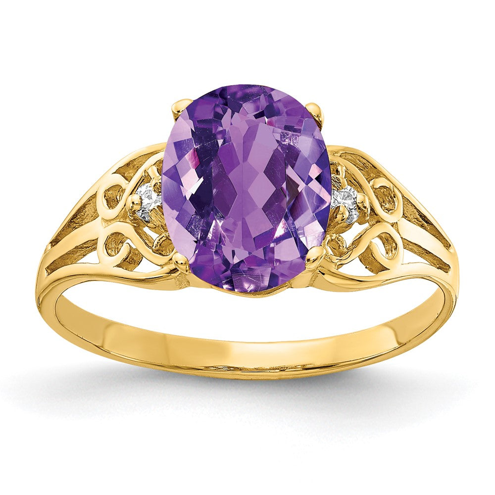 Solid 14k Yellow Gold 9x7mm Oval Simulated Amethyst A CZ Ring