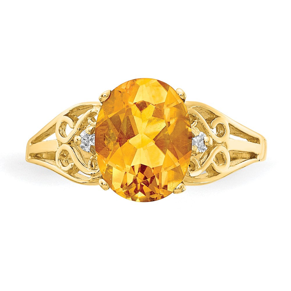 Solid 14k Yellow Gold 9x7mm Oval Simulated Citrine VS CZ Ring