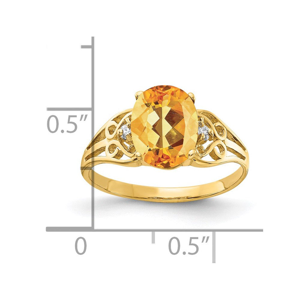 Solid 14k Yellow Gold 9x7mm Oval Simulated Citrine VS CZ Ring