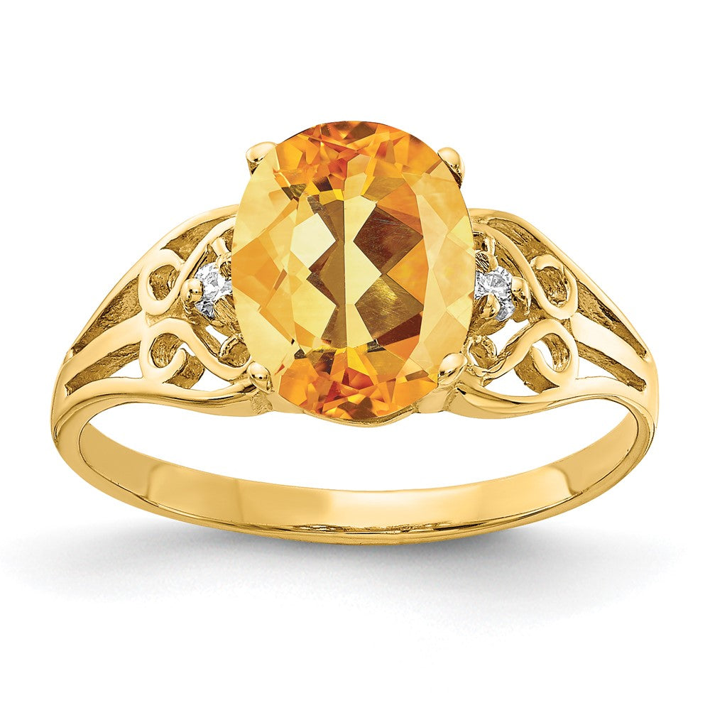 Solid 14k Yellow Gold 9x7mm Oval Simulated Citrine AA CZ Ring