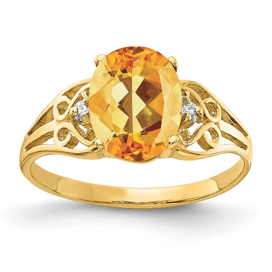 Solid 14k Yellow Gold 9x7mm Oval Simulated Citrine AA CZ Ring