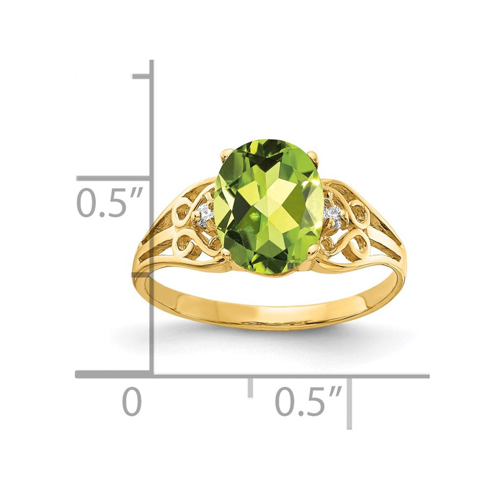 Solid 14k Yellow Gold 9x7mm Oval Simulated Peridot AA CZ Ring