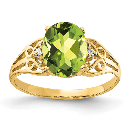 Solid 14k Yellow Gold 9x7mm Oval Simulated Peridot A CZ Ring