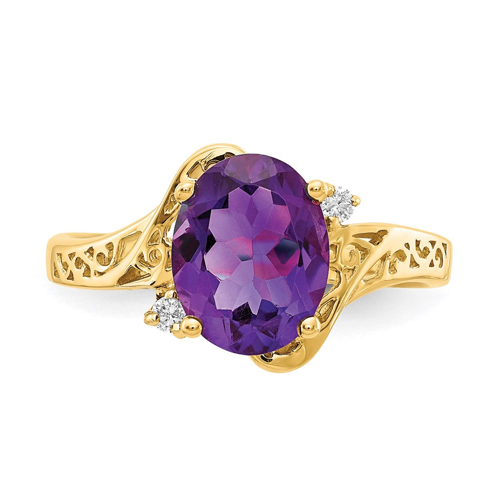 Solid 14k Yellow Gold 9x7mm Oval Simulated Amethyst AA CZ Ring