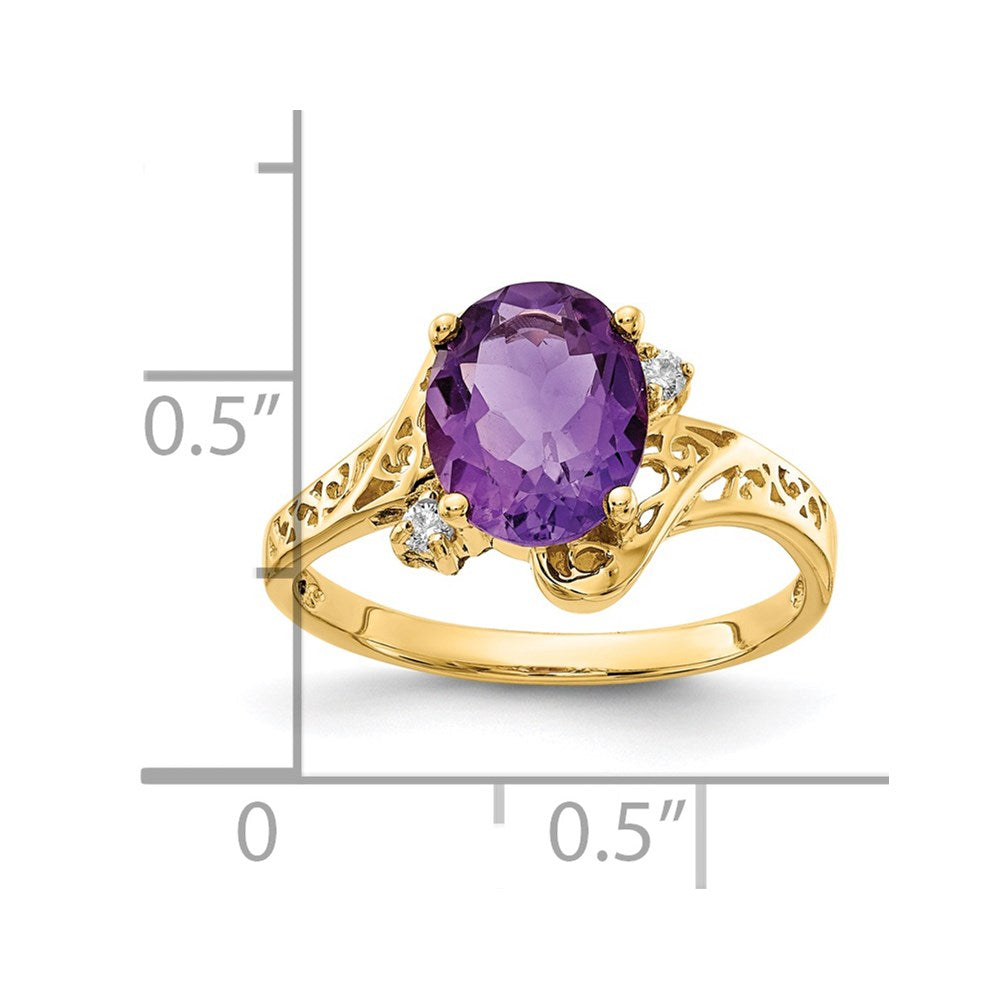 Solid 14k Yellow Gold 9x7mm Oval Simulated Amethyst AA CZ Ring