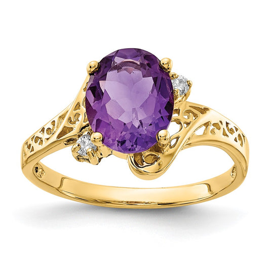 Solid 14k Yellow Gold 9x7mm Oval Simulated Amethyst AA CZ Ring