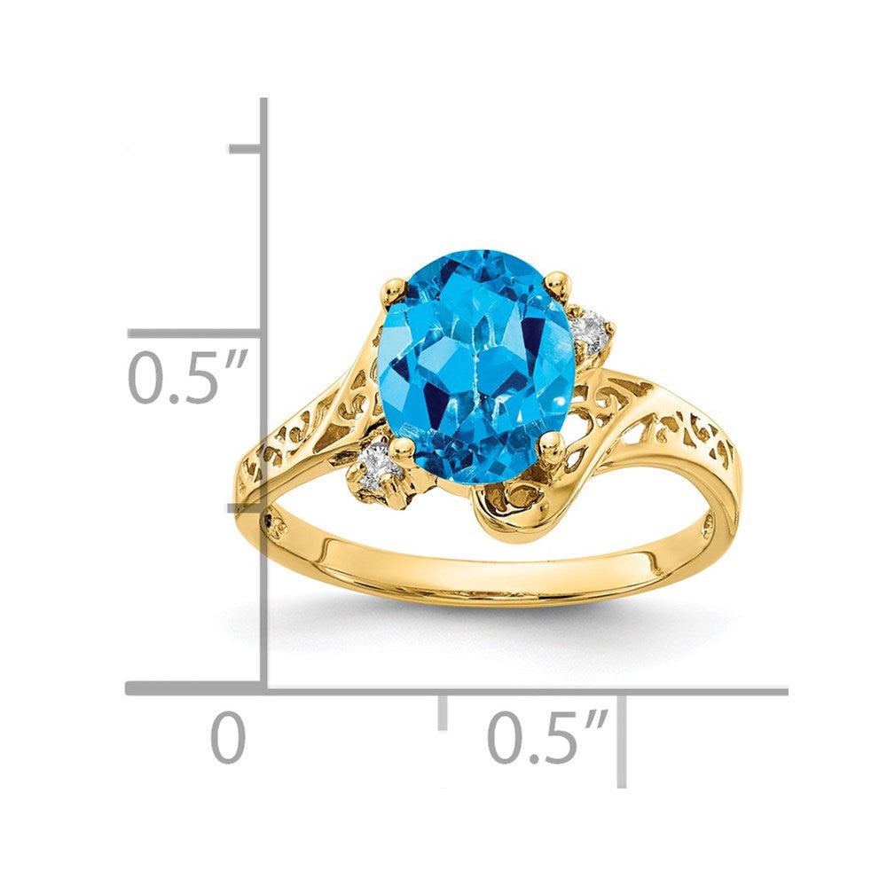 14K Yellow Gold 9x7mm Oval Blue Topaz VS Real Diamond ring