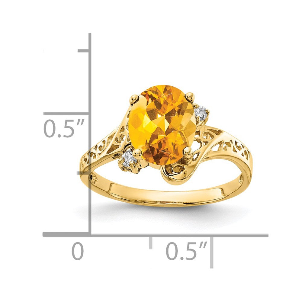 14K Yellow Gold 9x7mm Oval Citrine AAA Real Diamond ring