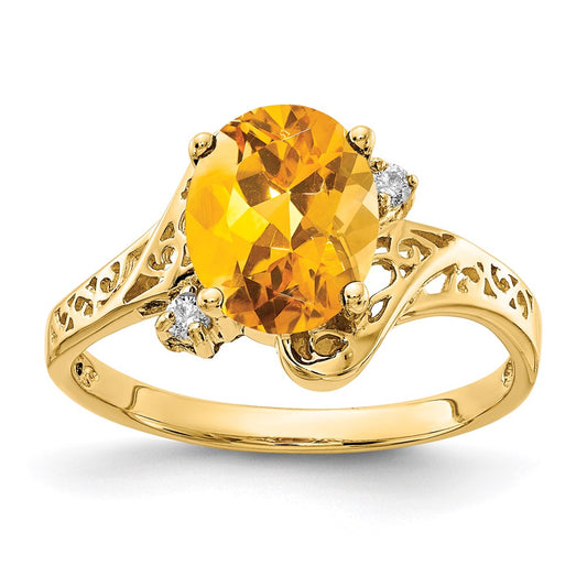 14K Yellow Gold 9x7mm Oval Citrine AAA Real Diamond ring