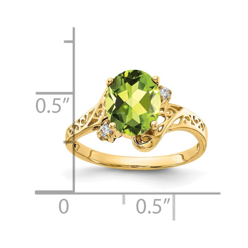 14K Yellow Gold 9x7mm Oval Peridot Checker AA Real Diamond ring