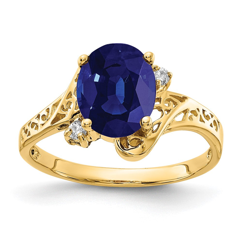 14K Yellow Gold 9x7mm Oval Sapphire A Real Diamond ring