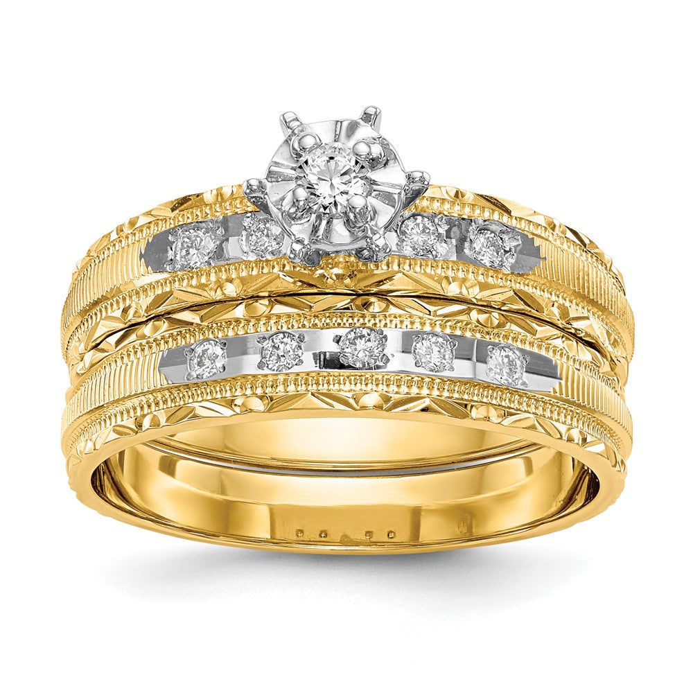 14K Yellow Gold AA Quality Trio Engagement Ring