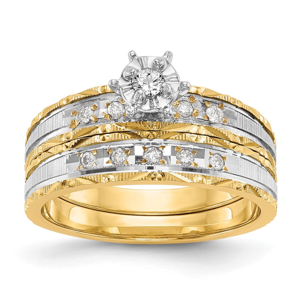 14K Yellow Gold AA Quality Trio Engagement Ring