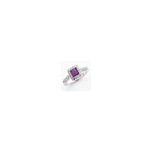 14k White Gold 5mm Princess Cut Amethyst AA Real Diamond ring