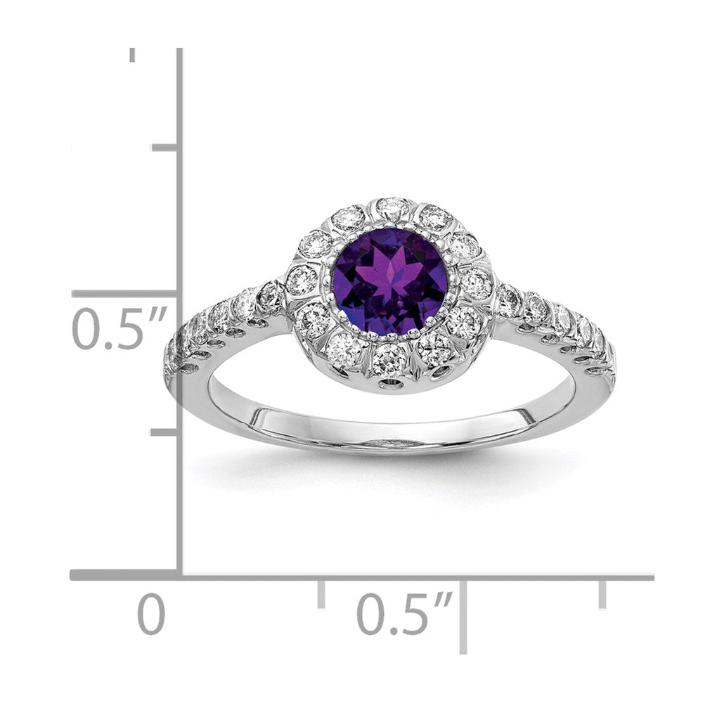 14k White Gold 5mm Amethyst Checker VS Real Diamond ring