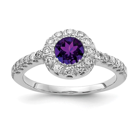 14k White Gold 5mm Amethyst AAA Real Diamond ring