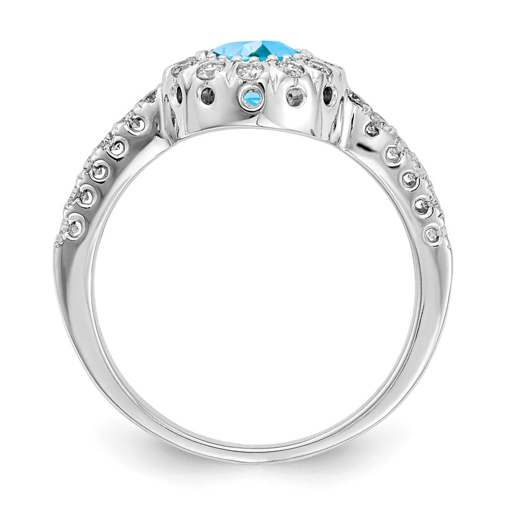 14k White Gold 5mm Blue Topaz Checker AAA Real Diamond ring