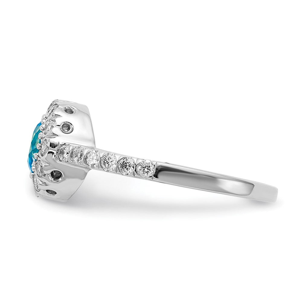 14k White Gold 5mm Blue Topaz Checker VS Real Diamond ring