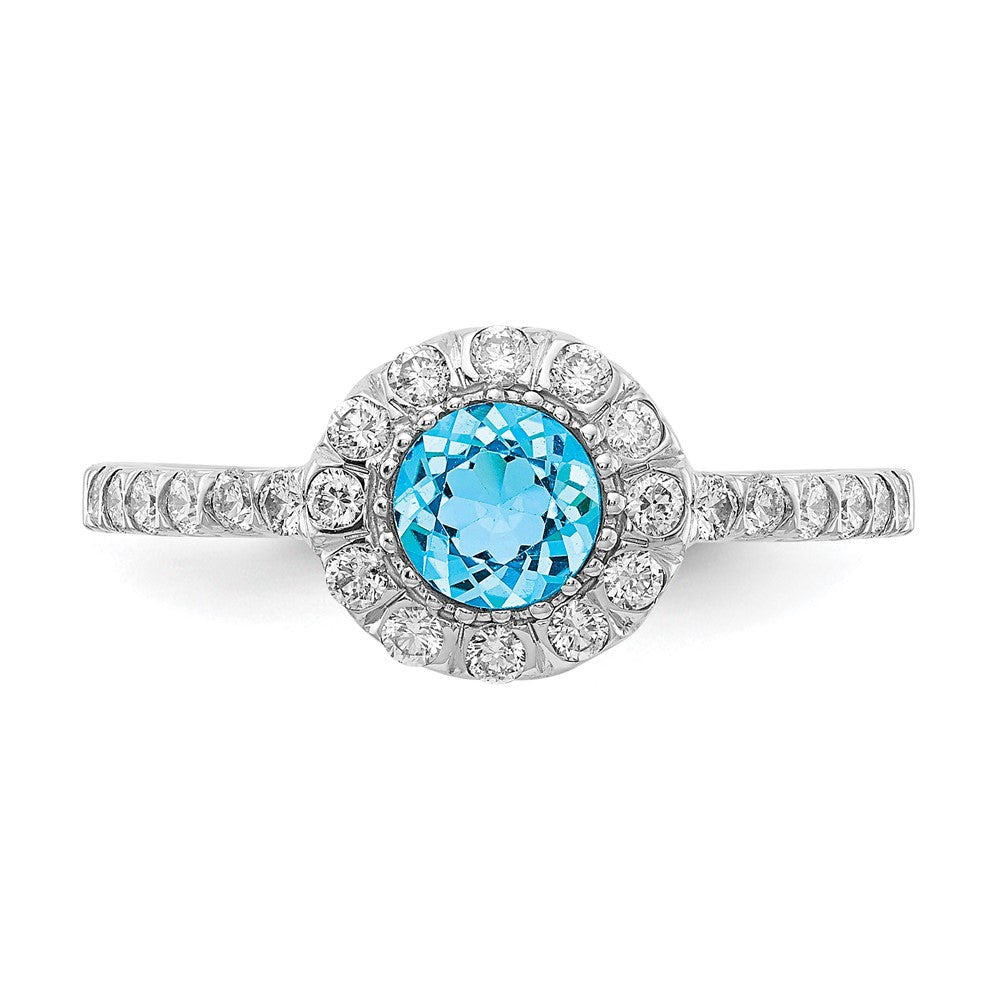 14k White Gold 5mm Blue Topaz Checker AAA Real Diamond ring