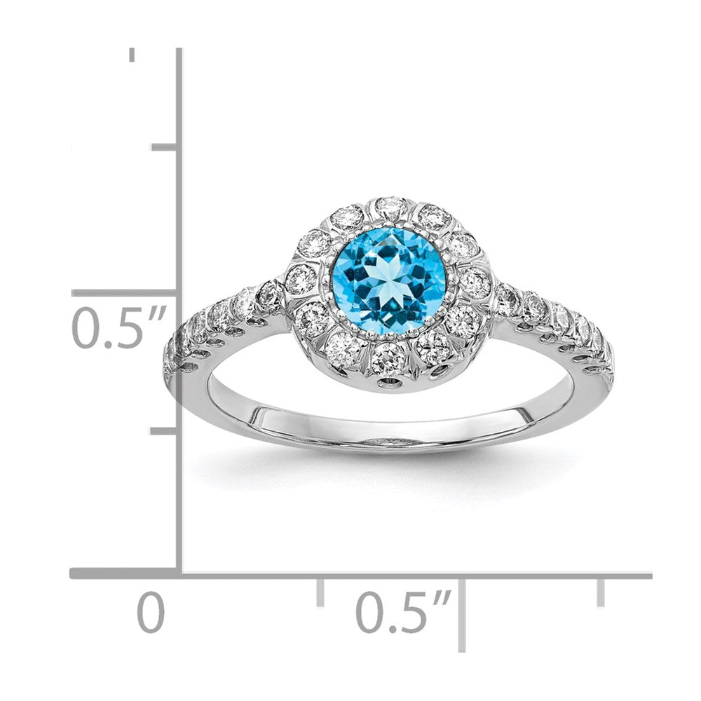 14k White Gold 5mm Blue Topaz AAA Real Diamond ring