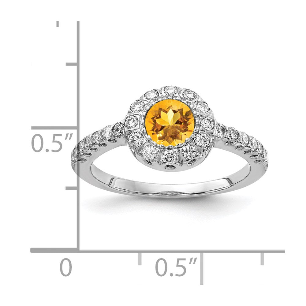 14k White Gold 5mm Citrine VS Real Diamond ring