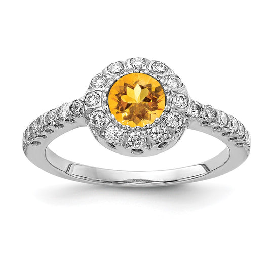 Solid 14k White Gold 5mm Simulated Citrine A CZ Ring