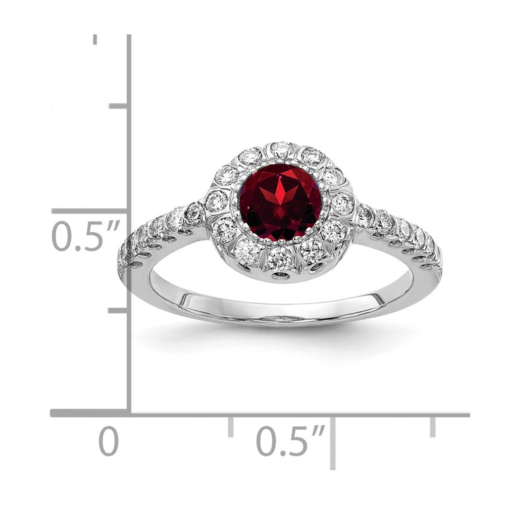 14k White Gold 5mm Garnet AAA Real Diamond ring