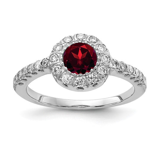 14k White Gold 5mm Garnet AAA Real Diamond ring