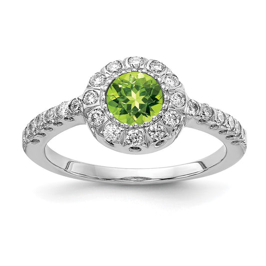 14k White Gold 5mm Peridot AAA Real Diamond ring