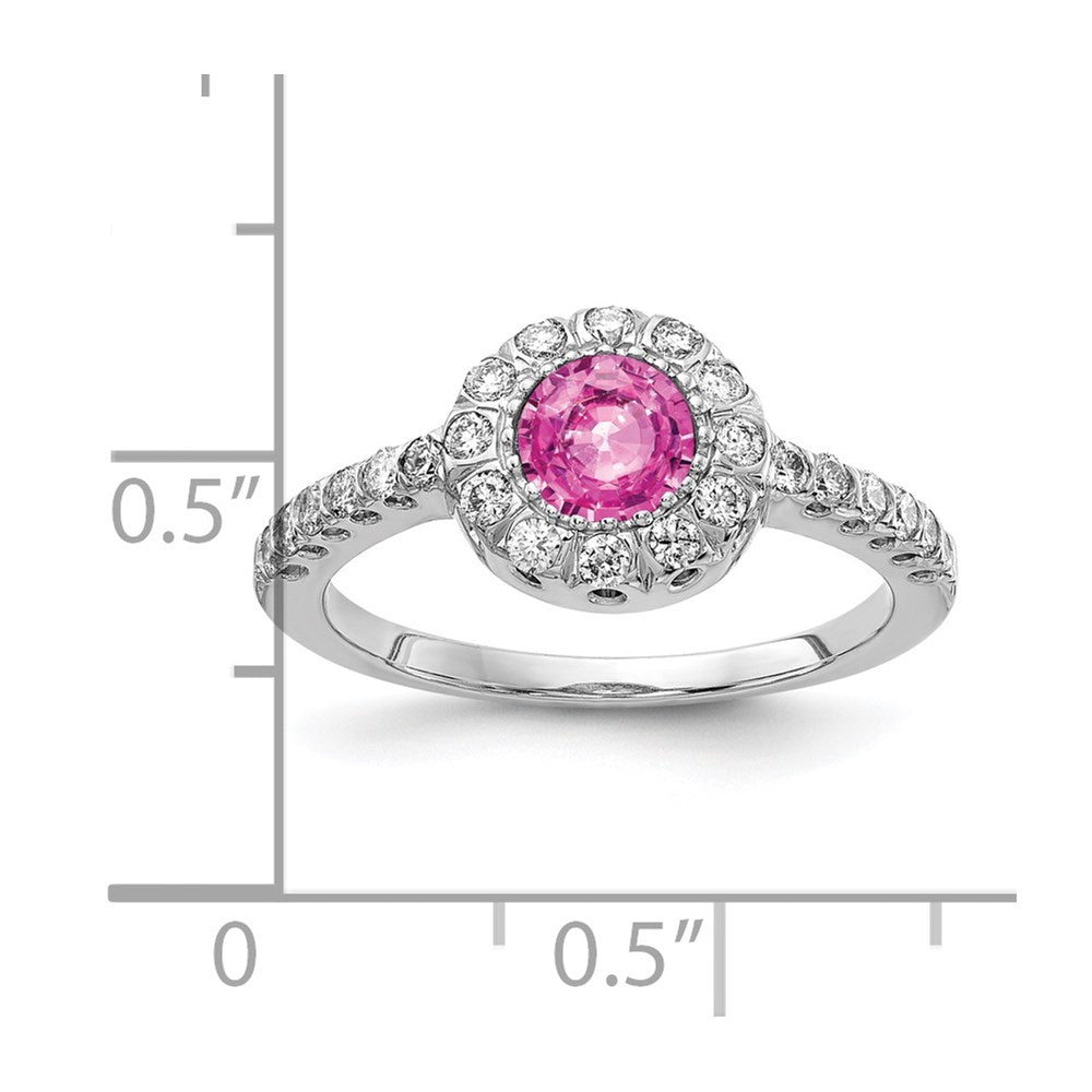 14k White Gold 5mm Pink Sapphire AA Real Diamond ring