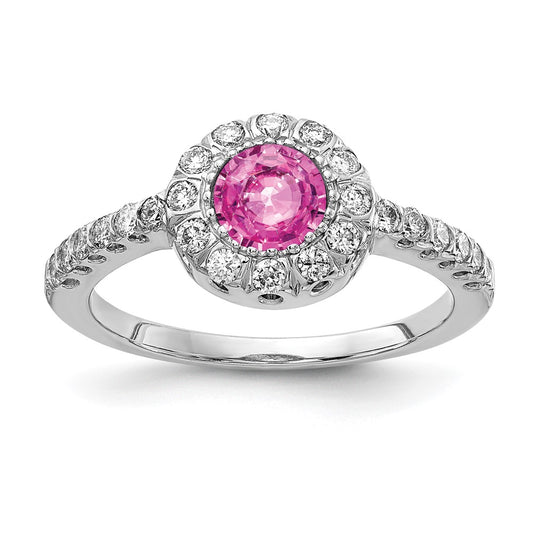 14k White Gold 5mm Pink Sapphire AAA Real Diamond ring