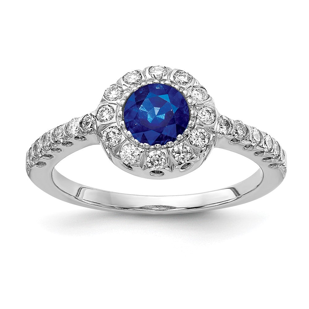 14k White Gold 5mm Sapphire AAA Real Diamond ring