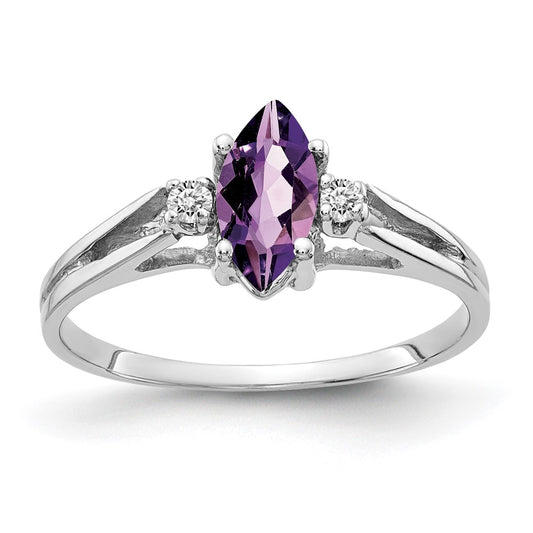 14k White Gold 8x4mm Marquise Amethyst VS Real Diamond ring