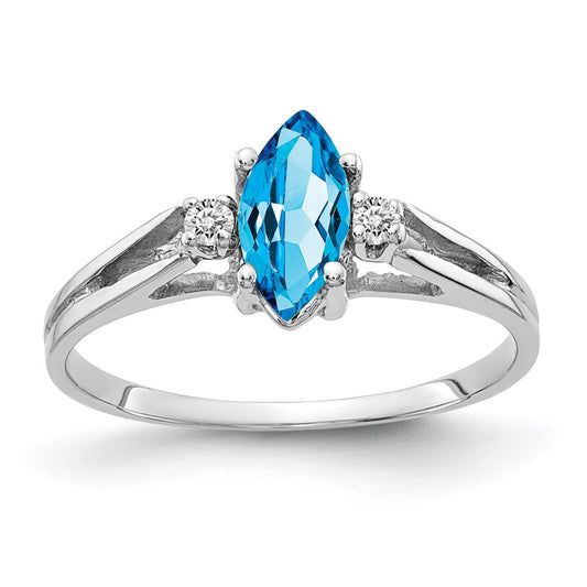 14k White Gold 8x4mm Marquise Blue Topaz AAA Real Diamond ring