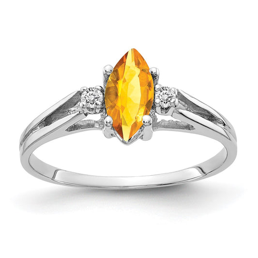 Solid 14k White Gold 8x4mm Marquise Simulated Citrine AA CZ Ring