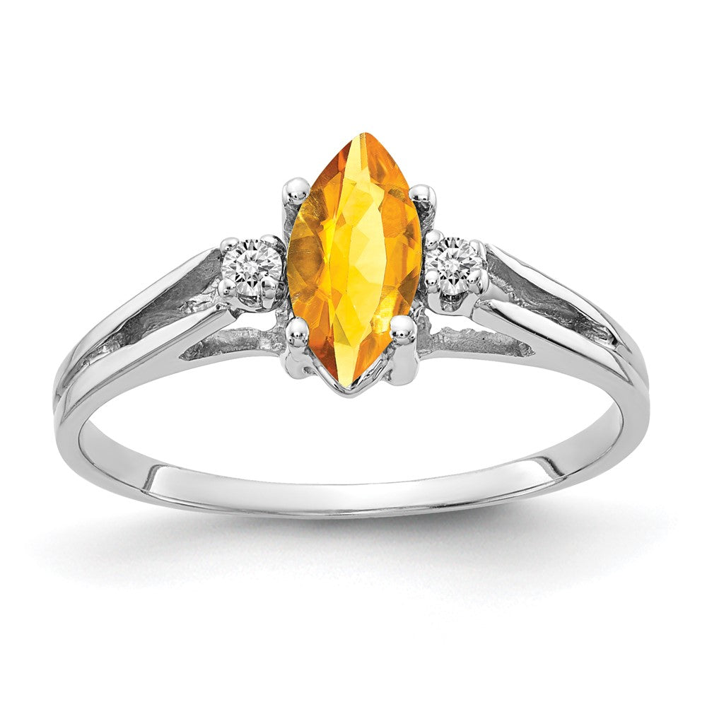 14k White Gold 8x4mm Marquise Citrine VS Real Diamond ring