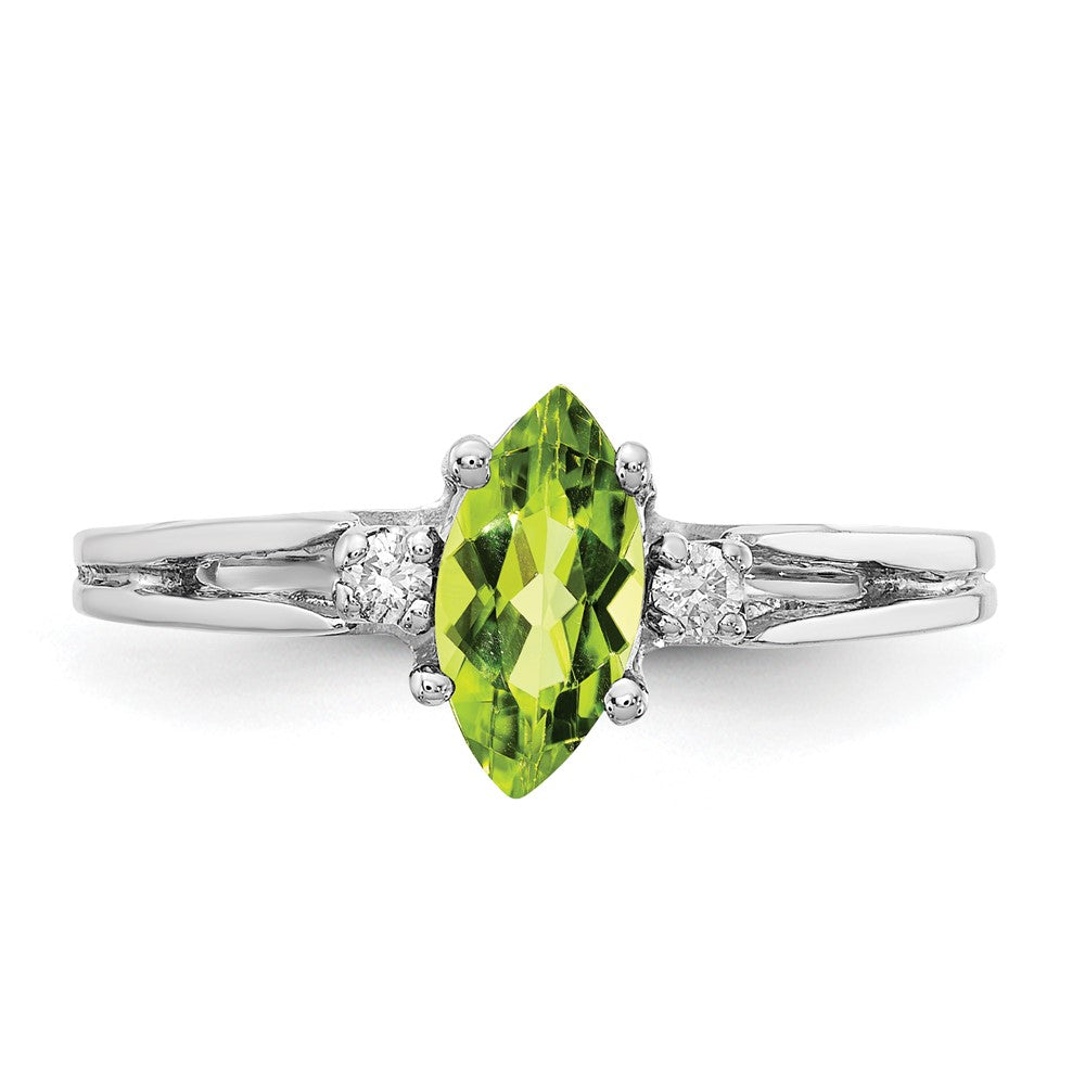 14k White Gold 8x4mm Marquise Peridot AA Real Diamond ring