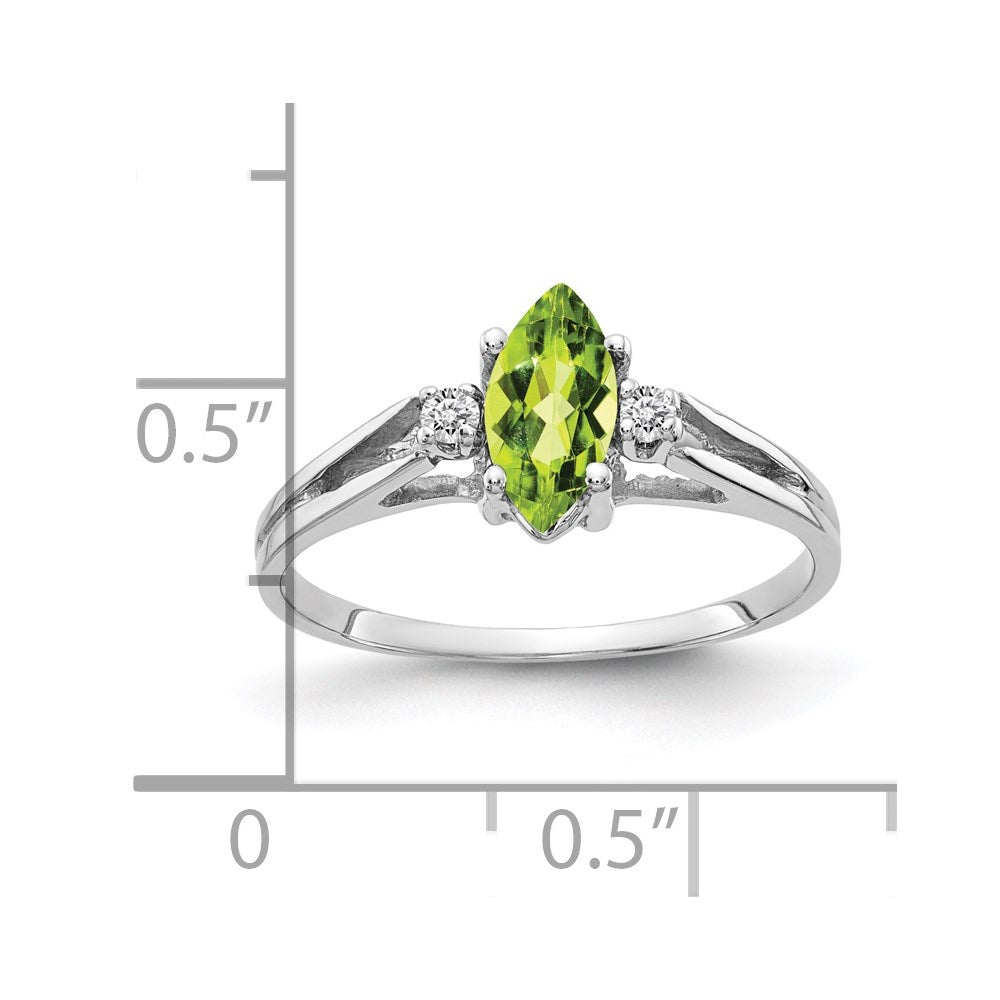 14k White Gold 8x4mm Marquise Peridot AA Real Diamond ring