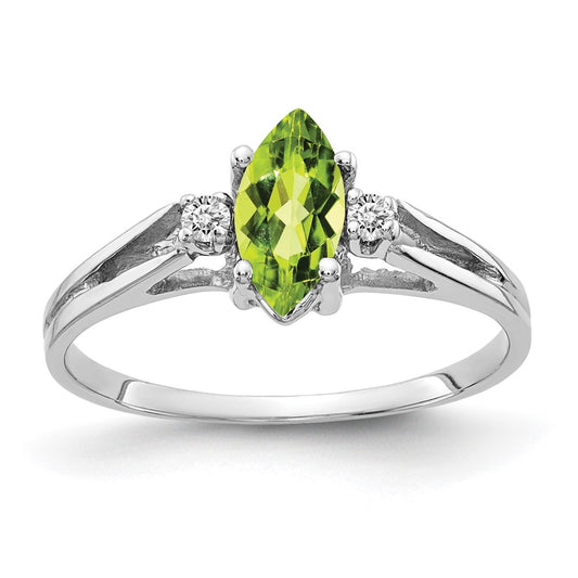 14k White Gold 8x4mm Marquise Peridot AAA Real Diamond ring