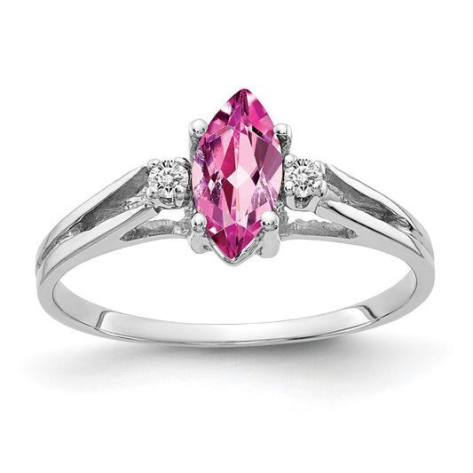 14k White Gold 8x4mm Marquise Pink Sapphire AAA Real Diamond ring