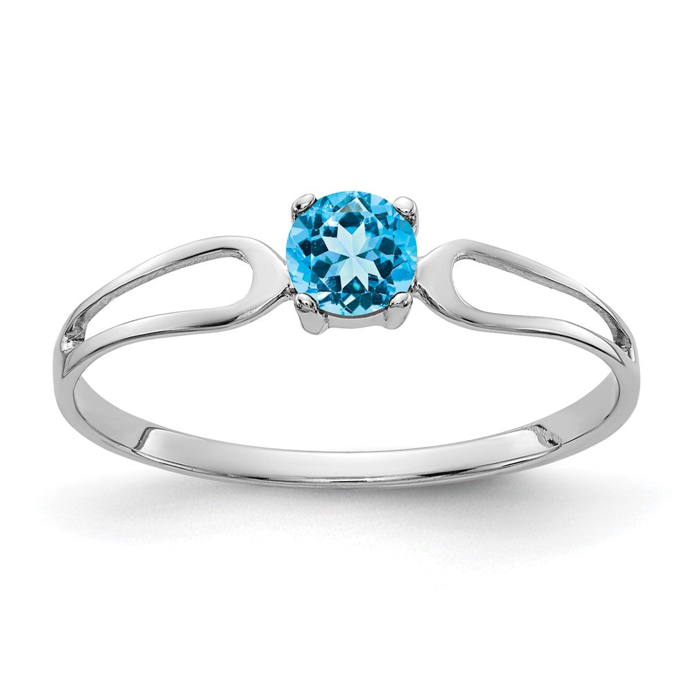 14k White Gold 4mm Blue Topaz ring