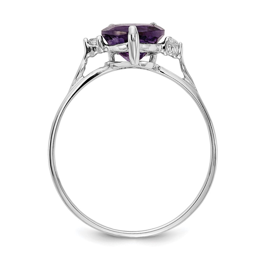 14k White Gold 7mm Heart Amethyst AA Real Diamond ring