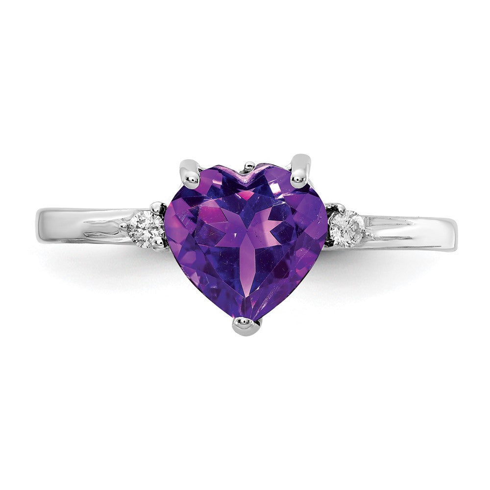 14k White Gold 7mm Heart Amethyst AAA Real Diamond ring