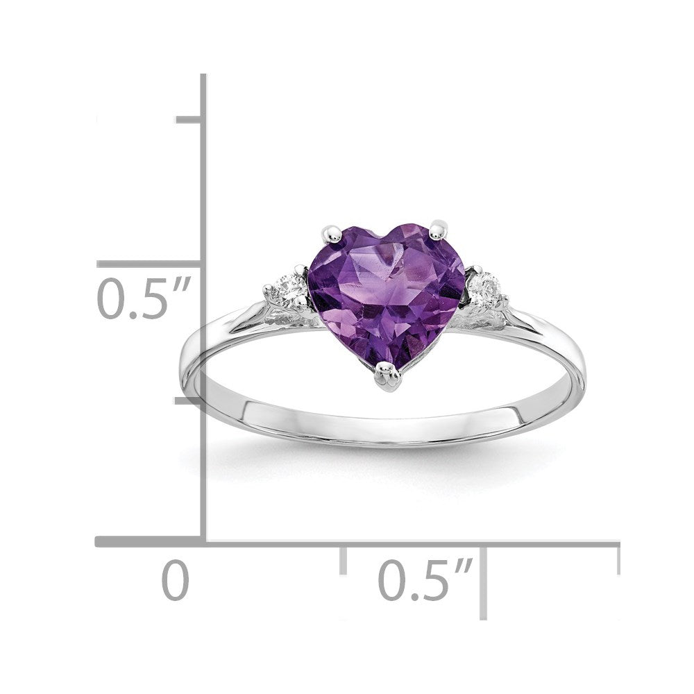 14k White Gold 7mm Heart Amethyst AA Real Diamond ring