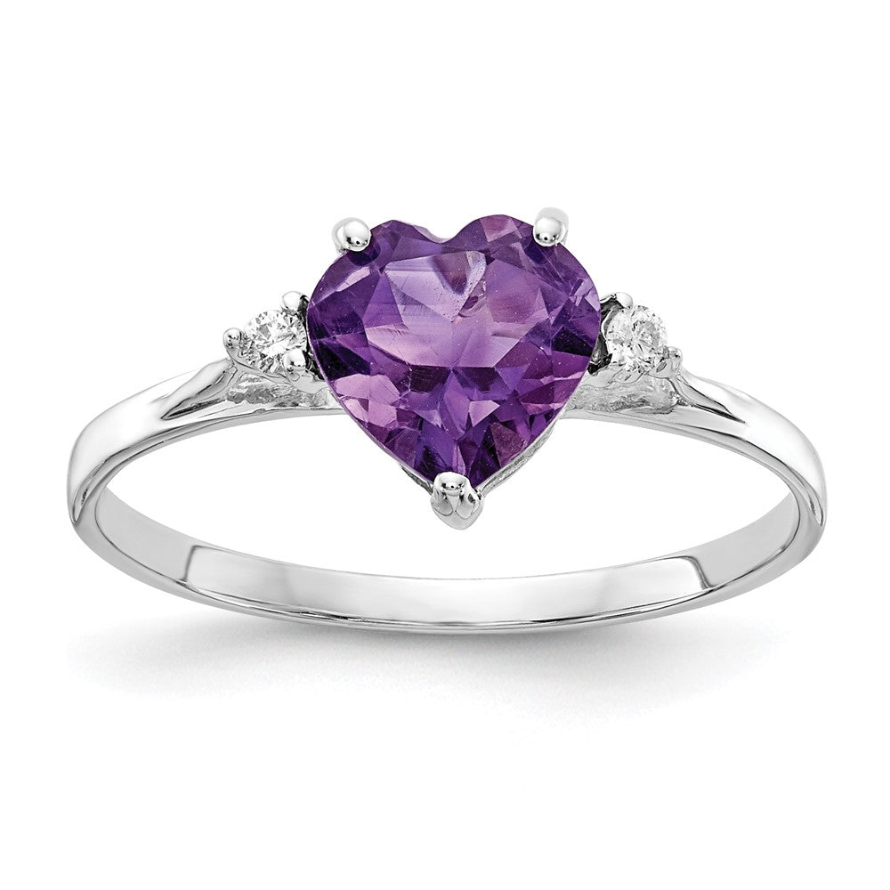 14k White Gold 7mm Heart Amethyst AAA Real Diamond ring