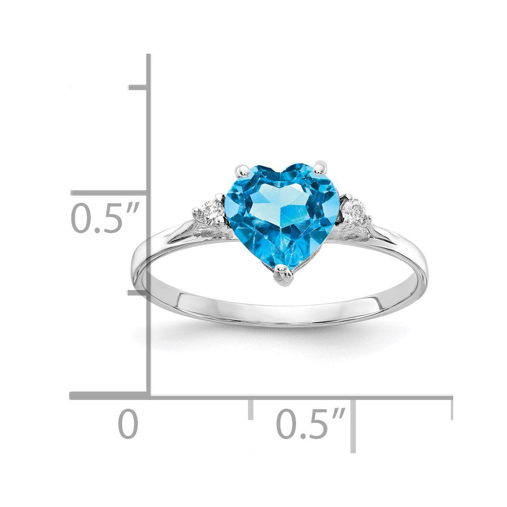 14k White Gold 7mm Heart Blue Topaz A Real Diamond ring