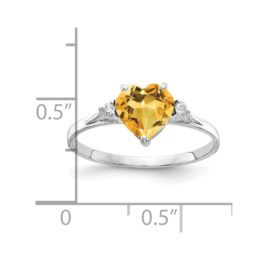 Solid 14k White Gold 7mm Heart Simulated Citrine AA CZ Ring