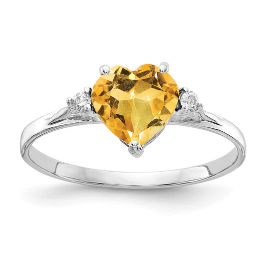 Solid 14k White Gold 7mm Heart Simulated Citrine AAA CZ Ring