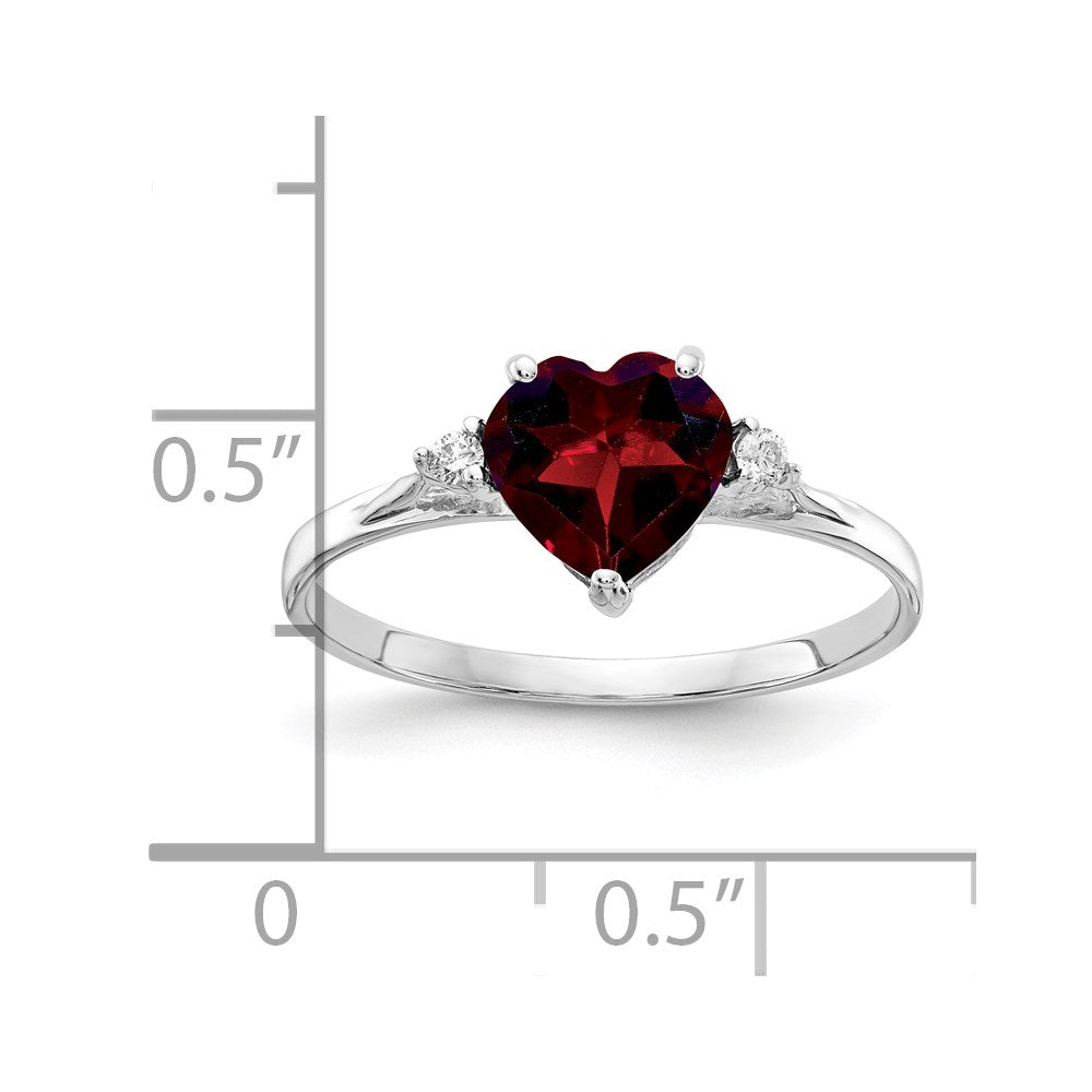 14k White Gold 7mm Heart Garnet AA Real Diamond ring